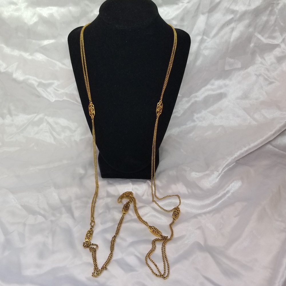 Vintage  Monet Gold Tone Long Necklace